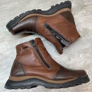 Anfibio Leather Shearling Lined Boots Womens 7.5 Brown Good Two Tone Zipper 6537